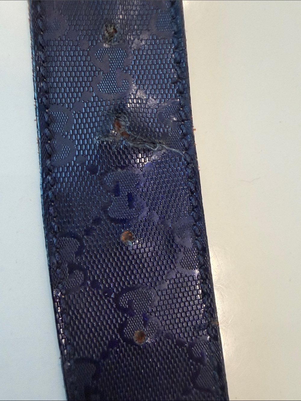 Gucci Navy Monogram GG Logo Leather Belt with Gold Buckle - Picture 13 of 13